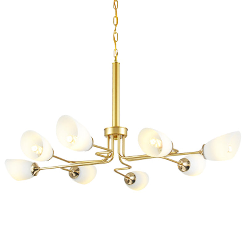 8 Lights Pendant Light Traditional Oval Frosted Glass Hanging Chandelier in Brass for Living Room Clearhalo 'Ceiling Lights' 'Chandeliers' Lighting' options 210512