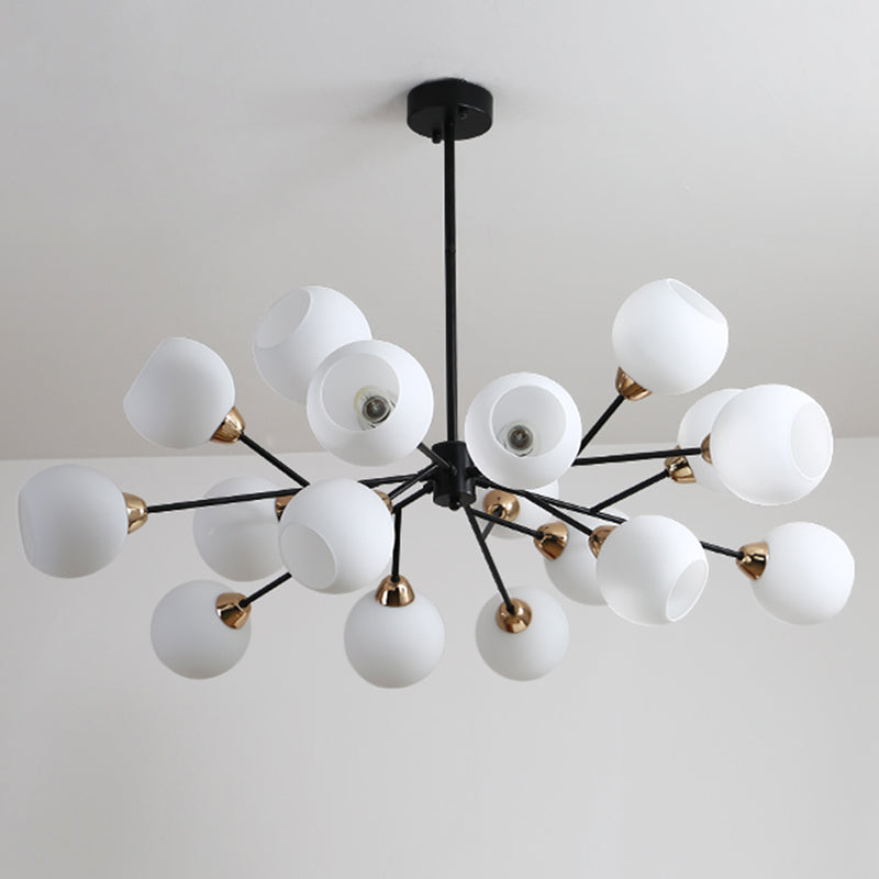 Black Globe Shade Chandelier Lamp Traditional White Glass 6/12/18 Lights Living Room Hanging Light with Sputnik Design Clearhalo 'Ceiling Lights' 'Chandeliers' Lighting' options 210551