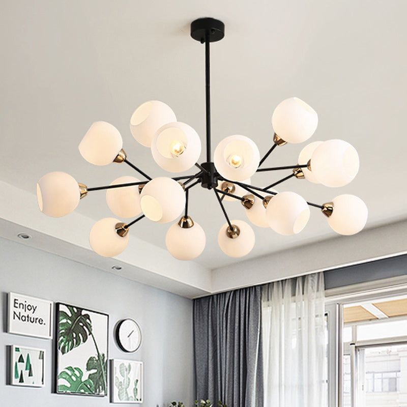 Black Globe Shade Chandelier Lamp Traditional White Glass 6/12/18 Lights Living Room Hanging Light with Sputnik Design Clearhalo 'Ceiling Lights' 'Chandeliers' Lighting' options 210552