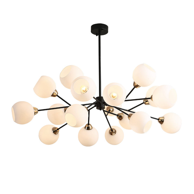 Black Globe Shade Chandelier Lamp Traditional White Glass 6/12/18 Lights Living Room Hanging Light with Sputnik Design Clearhalo 'Ceiling Lights' 'Chandeliers' Lighting' options 210553