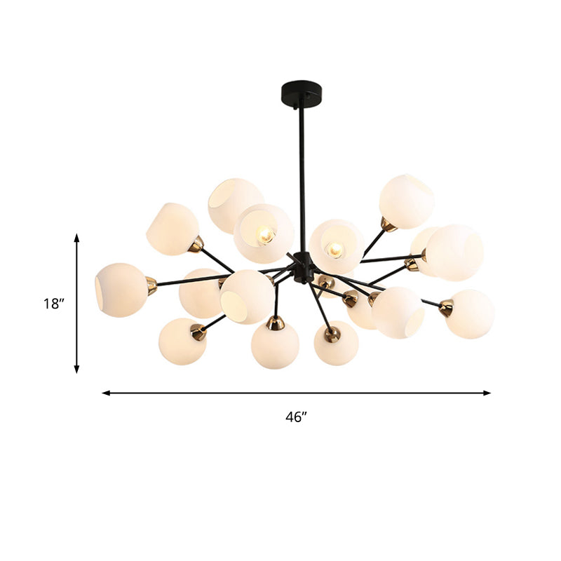 Black Globe Shade Chandelier Lamp Traditional White Glass 6/12/18 Lights Living Room Hanging Light with Sputnik Design Clearhalo 'Ceiling Lights' 'Chandeliers' Lighting' options 210554