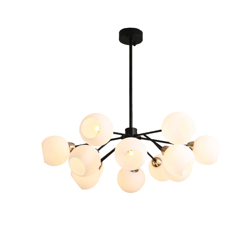 Black Globe Shade Chandelier Lamp Traditional White Glass 6/12/18 Lights Living Room Hanging Light with Sputnik Design Clearhalo 'Ceiling Lights' 'Chandeliers' Lighting' options 210558