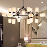 Black Cylinder Shade Pendant Lighting Classic Opal Glass 18 Lights Living Room Chandelier Clearhalo 'Ceiling Lights' 'Chandeliers' Lighting' options 210568