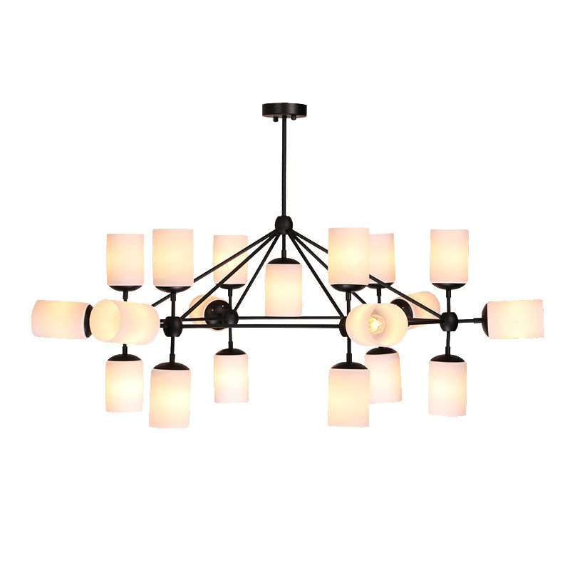 Black Cylinder Shade Pendant Lighting Classic Opal Glass 18 Lights Living Room Chandelier Clearhalo 'Ceiling Lights' 'Chandeliers' Lighting' options 210569