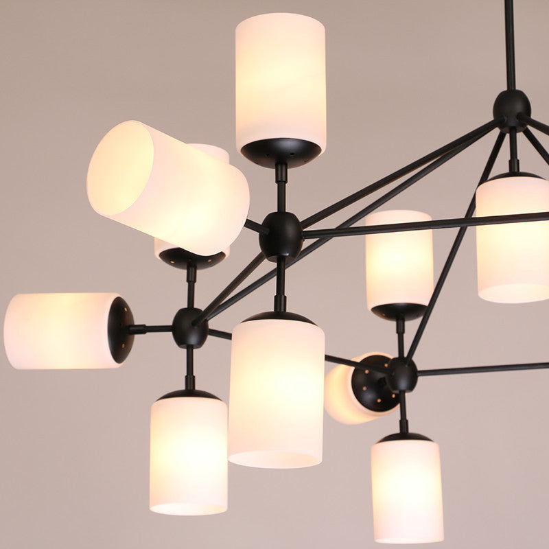 Black Cylinder Shade Pendant Lighting Classic Opal Glass 18 Lights Living Room Chandelier Clearhalo 'Ceiling Lights' 'Chandeliers' Lighting' options 210571