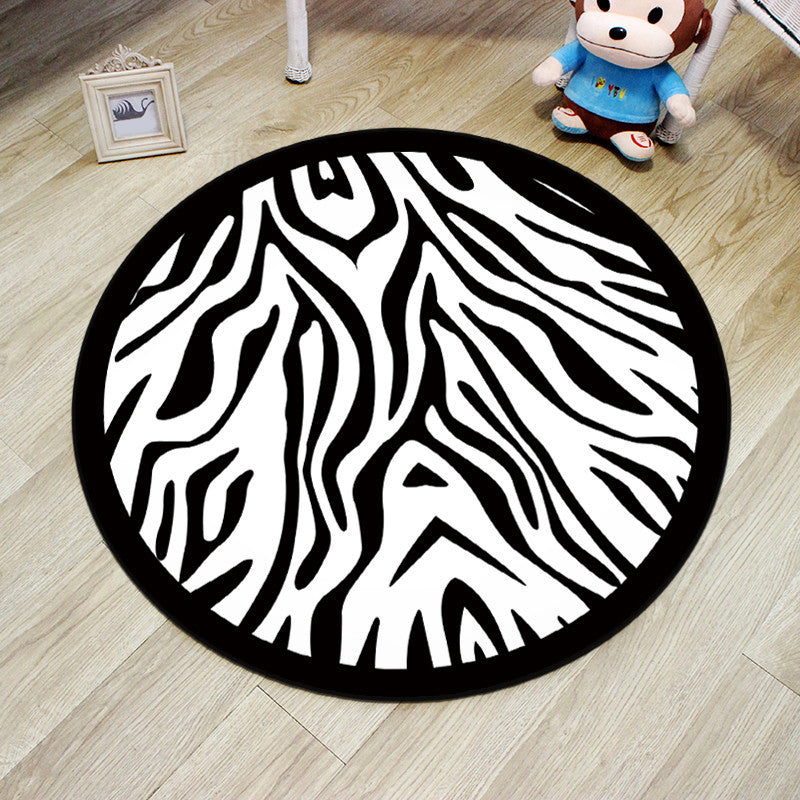 Multi-Color Princess Rug Polyester Botanics Animal Carpet Anti-Slip Backing Machine Washable Pet Friendly Rug for Kids Room Black-White Clearhalo 'Area Rug' 'Rug' 2105857