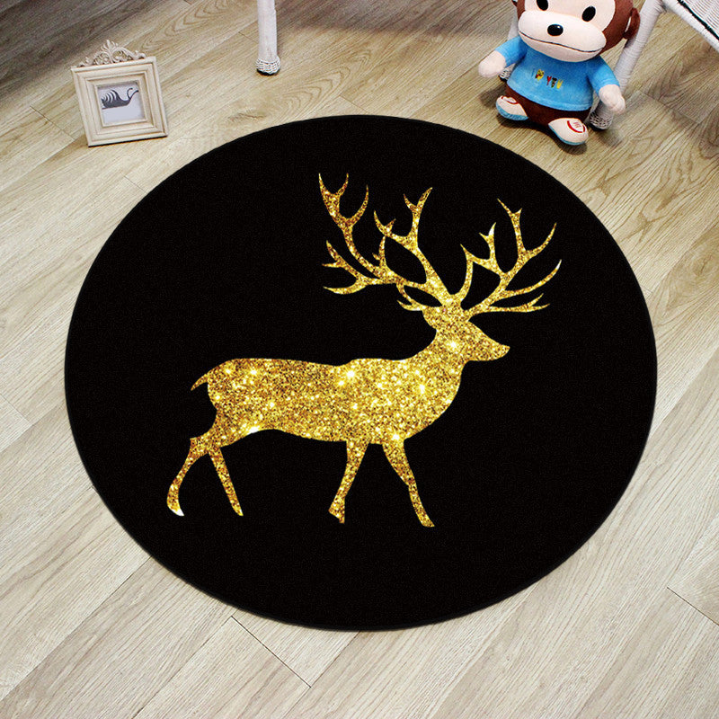 Multi-Color Princess Rug Polyester Botanics Animal Carpet Anti-Slip Backing Machine Washable Pet Friendly Rug for Kids Room Gold-Black Clearhalo 'Area Rug' 'Rug' 2105860