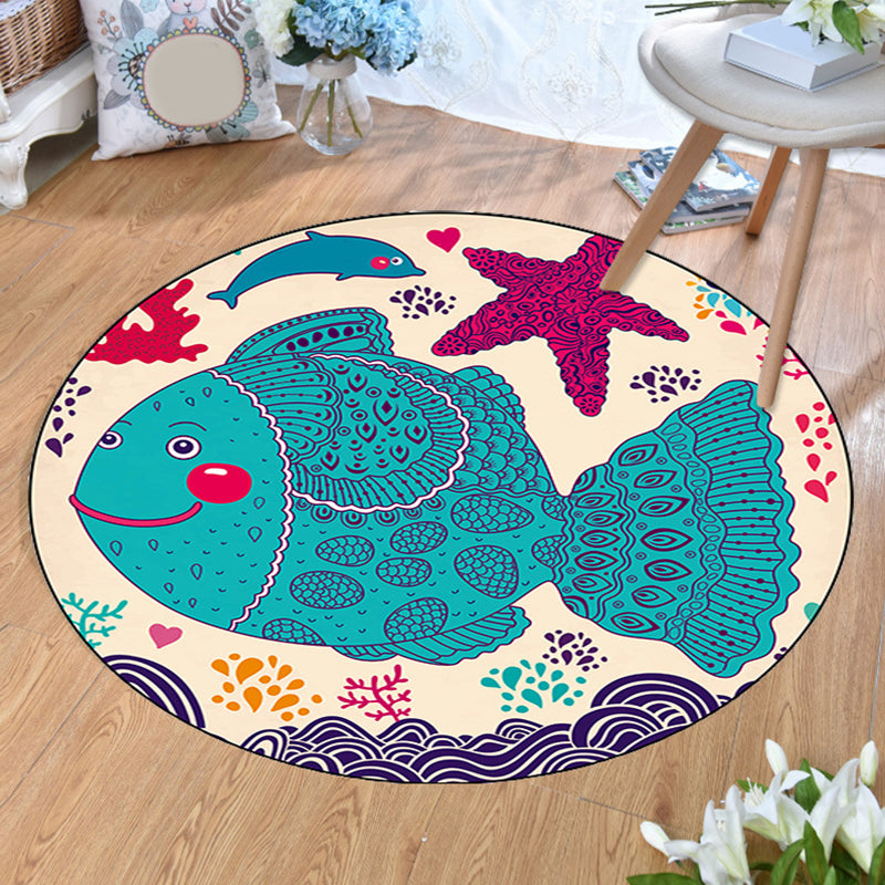 Aesthetics Animal Pattern Rug Multi Colored Cartoon Carpet Polyester Machine Washable Anti-Slip Backing Pet Friendly Rug for Child Room Lake Blue Clearhalo 'Area Rug' 'Rug' 2105963