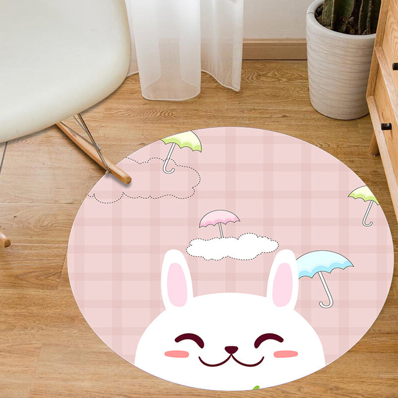 Aesthetics Animal Pattern Rug Multi Colored Cartoon Carpet Polyester Machine Washable Anti-Slip Backing Pet Friendly Rug for Child Room Pink-White Clearhalo 'Area Rug' 'Rug' 2105964