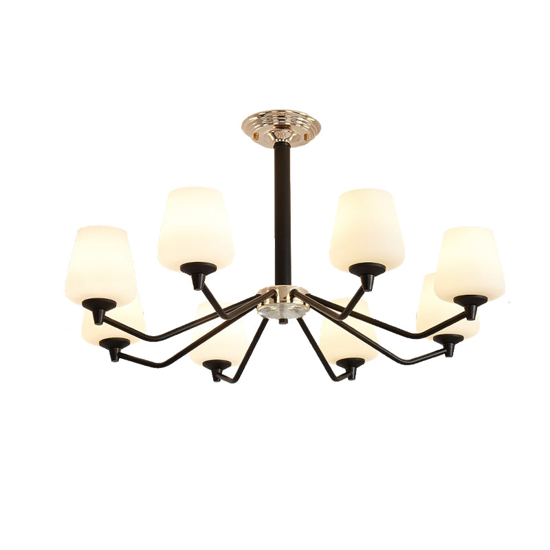 8/10 Lights Sputnik Chandelier Traditional Black Milky Glass Pendant Light Fixture with Cup Shade Clearhalo 'Ceiling Lights' 'Chandeliers' Lighting' options 210604