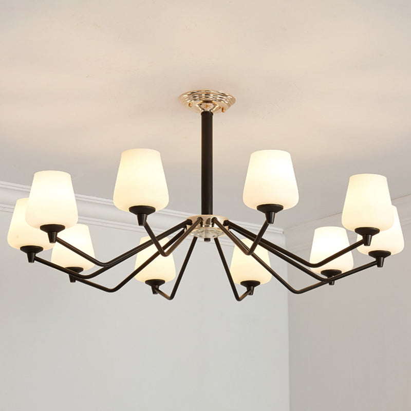 8/10 Lights Sputnik Chandelier Traditional Black Milky Glass Pendant Light Fixture with Cup Shade Clearhalo 'Ceiling Lights' 'Chandeliers' Lighting' options 210606