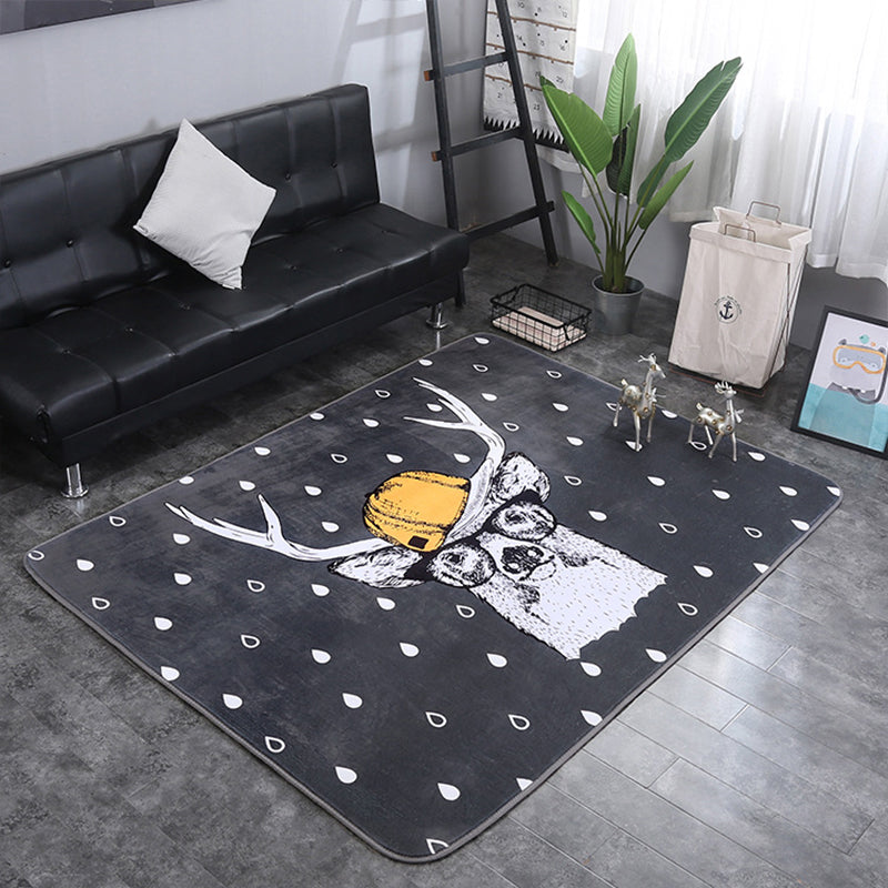 Multicolor Living Room Play Rug Cartoon City Road Animal Carpet Polypropylene Stain Resistant Washable Anti-Slip Backing Rug Black-White 4'9" x 6'5" Clearhalo 'Area Rug' 'Rug' 2106153