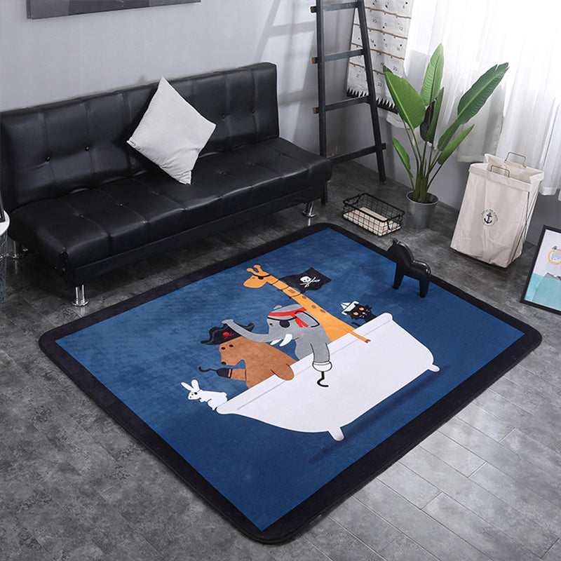 Multicolor Living Room Play Rug Cartoon City Road Animal Carpet Polypropylene Stain Resistant Washable Anti-Slip Backing Rug Blue 4'9" x 6'5" Clearhalo 'Area Rug' 'Rug' 2106155