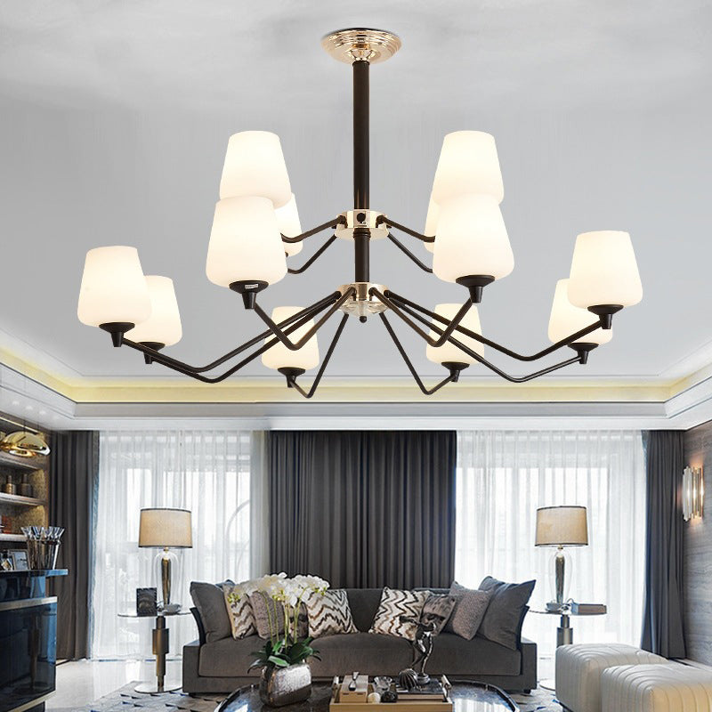 Opal Glass Black Pendant Lamp Sputnik 12 Lights Traditional Chandelier Light Fixture with Cup Shade Clearhalo 'Ceiling Lights' 'Chandeliers' Lighting' options 210625