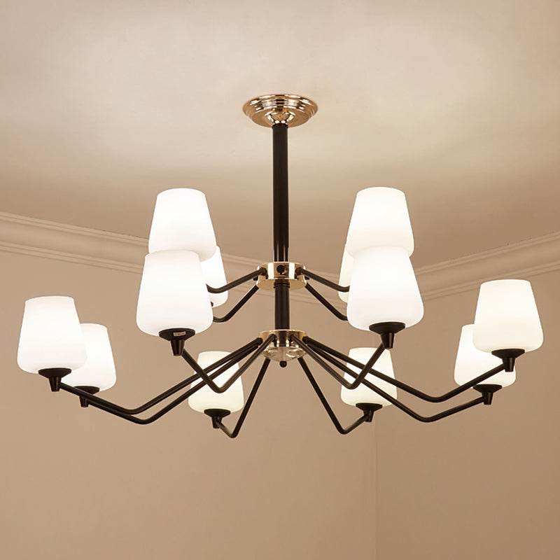 Opal Glass Black Pendant Lamp Sputnik 12 Lights Traditional Chandelier Light Fixture with Cup Shade Clearhalo 'Ceiling Lights' 'Chandeliers' Lighting' options 210626