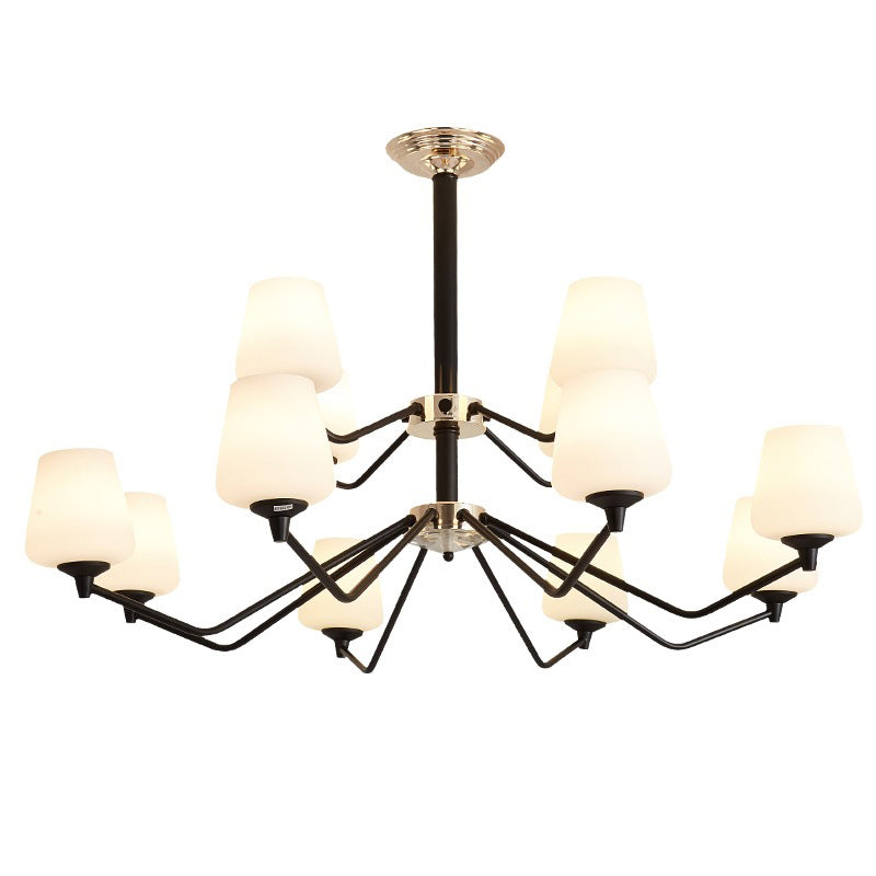 Opal Glass Black Pendant Lamp Sputnik 12 Lights Traditional Chandelier Light Fixture with Cup Shade Clearhalo 'Ceiling Lights' 'Chandeliers' Lighting' options 210627