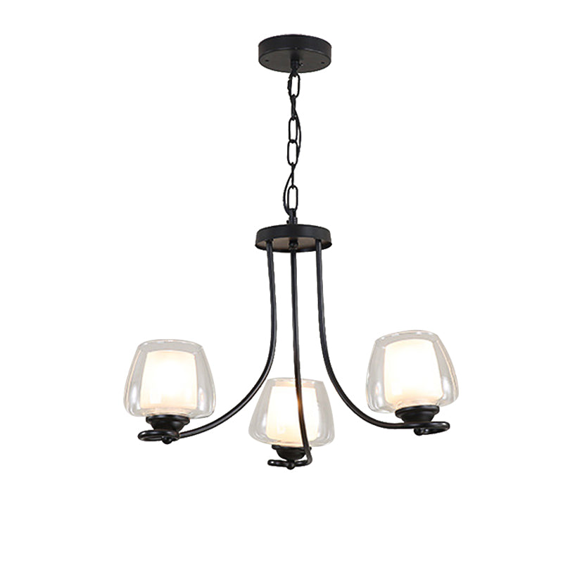 3/6 Bulbs Ceiling Lamp Sputnik Double-Layered Glass Traditional Dining Room Chandelier in Black Clearhalo 'Ceiling Lights' 'Chandeliers' Lighting' options 210644