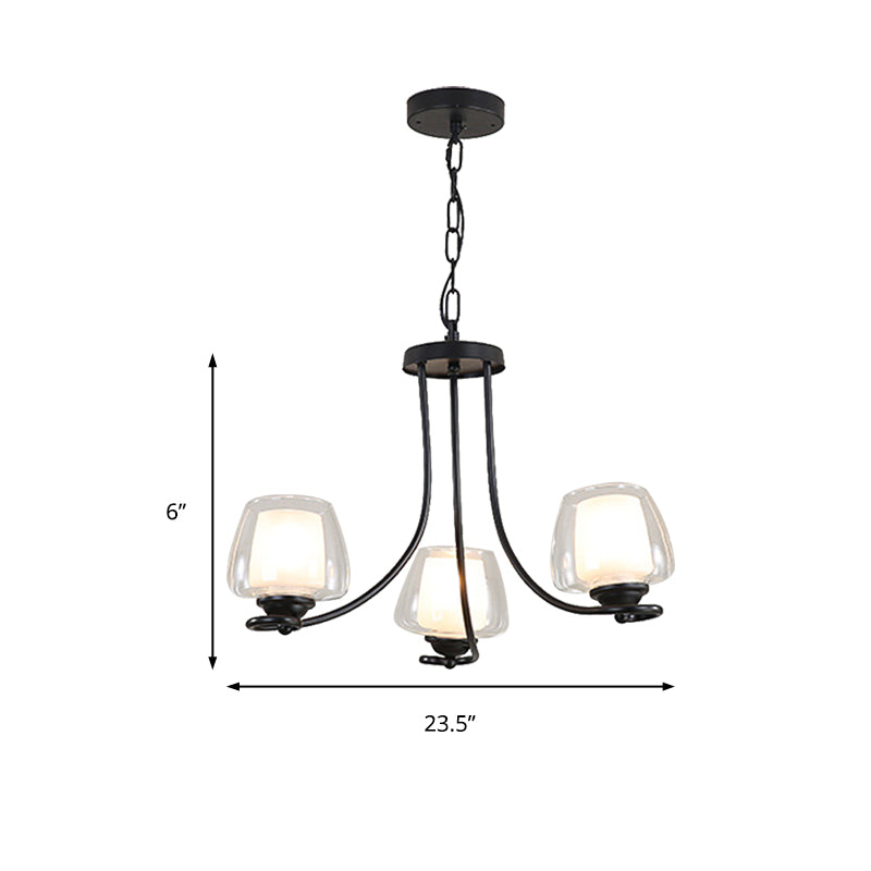 3/6 Bulbs Ceiling Lamp Sputnik Double-Layered Glass Traditional Dining Room Chandelier in Black Clearhalo 'Ceiling Lights' 'Chandeliers' Lighting' options 210645