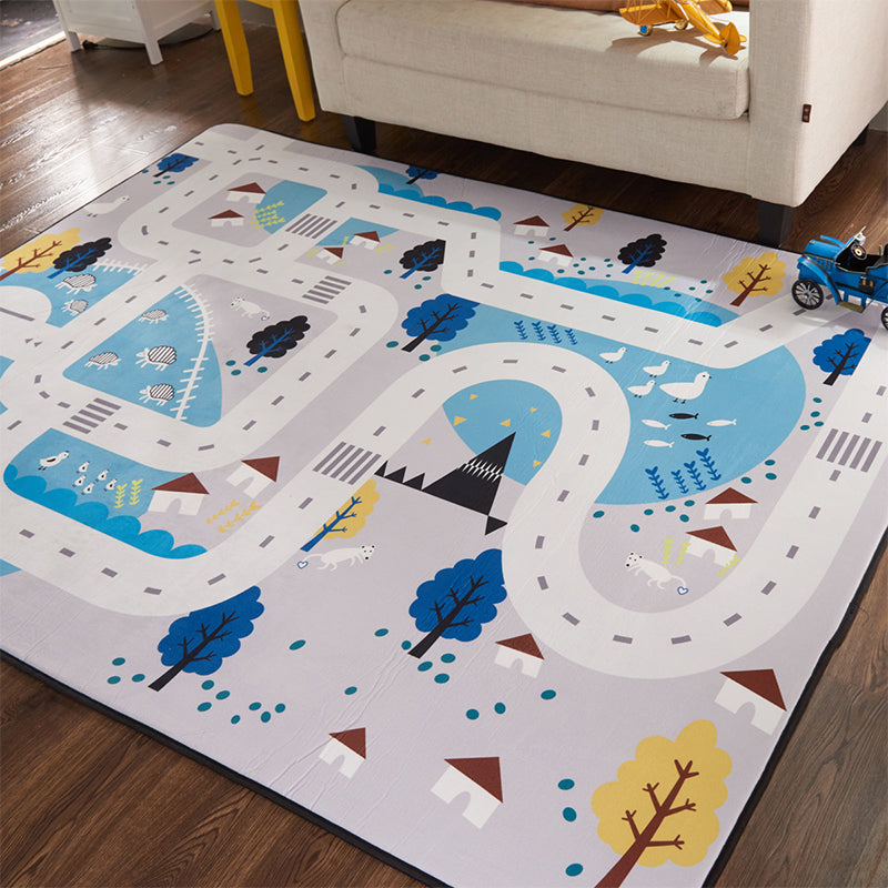 Educational Road Map Rug Grey Kids Style Carpet Polypropylene Stain Resistant Washable Anti-Slip Backing Rug for Bedroom Grey 4'11" x 6'7" Clearhalo 'Area Rug' 'Rug' 2106469