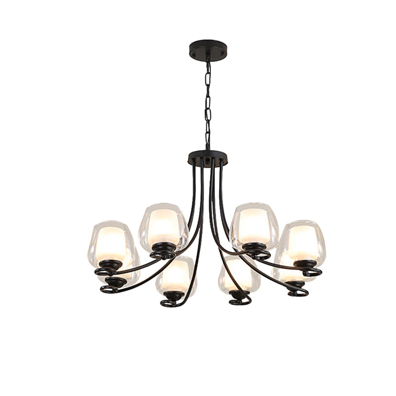 8 Lights Chandelier Light with Cylinder Shade Double-Layered Glass Classic Living Room Ceiling Lamp Clearhalo 'Ceiling Lights' 'Chandeliers' Lighting' options 210665