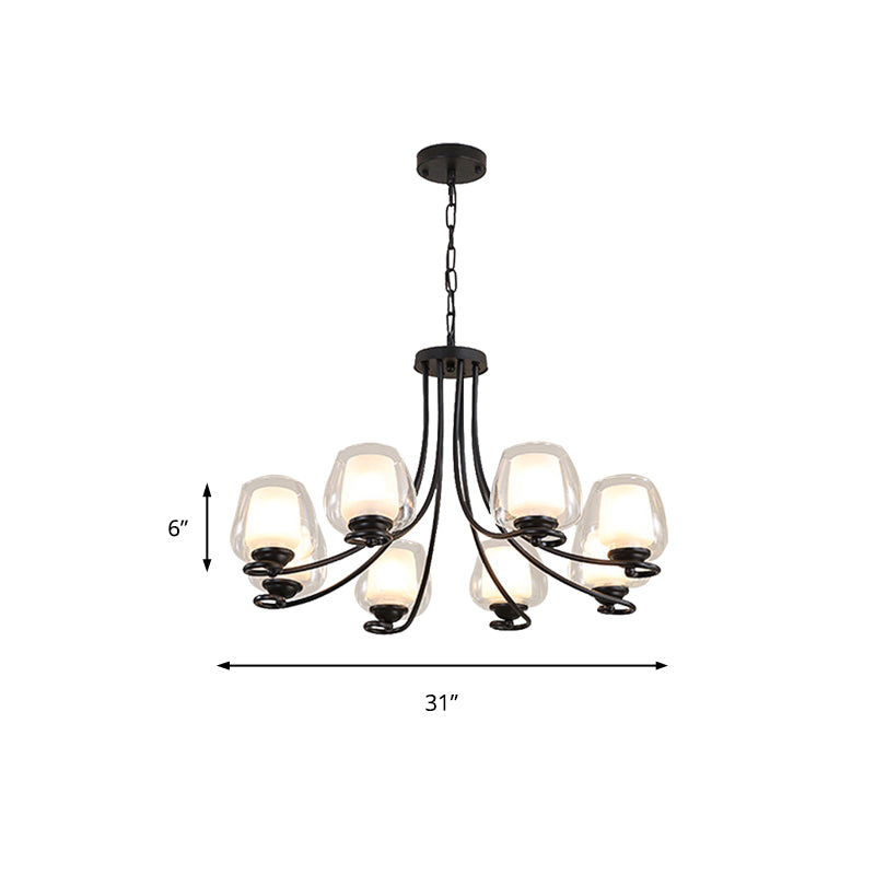 8 Lights Chandelier Light with Cylinder Shade Double-Layered Glass Classic Living Room Ceiling Lamp Clearhalo 'Ceiling Lights' 'Chandeliers' Lighting' options 210666