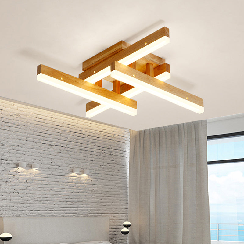 Linear Wood Semi Flush Mount Modern 4 Lights Led Beige Semi Flush Ceiling Light Fixture in White/Warm Light, 21.5"/29" Wide Clearhalo 'Ceiling Lights' 'Close To Ceiling Lights' 'Close to ceiling' 'Semi-flushmount' Lighting' 210670