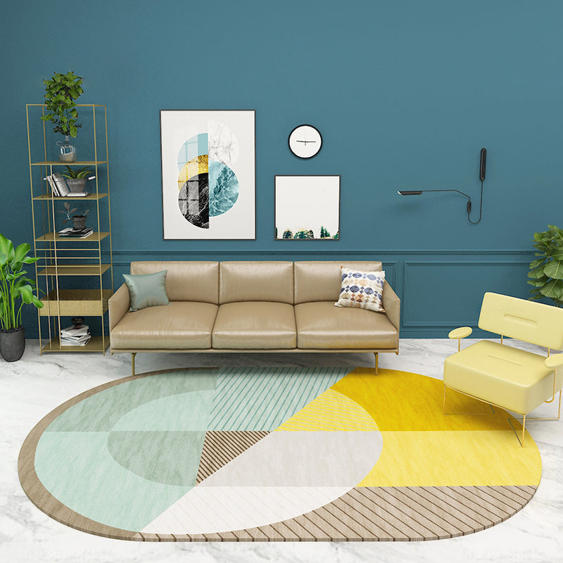 Multicolor Nordic Rug Polypropylene Colorblock with Line Background Rug Pet Friendly Non-Slip Machine Washable Carpet for Home Green Clearhalo 'Area Rug' 'Rug' 2106885