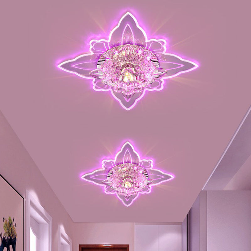 Floral Shaped Hallway LED Flush Mount Crystal Modern Flushmount Ceiling Light in Clear Clear Pink Clearhalo 'Ceiling Lights' 'Close To Ceiling Lights' 'Close to ceiling' 'Flush mount' Lighting' 2106950