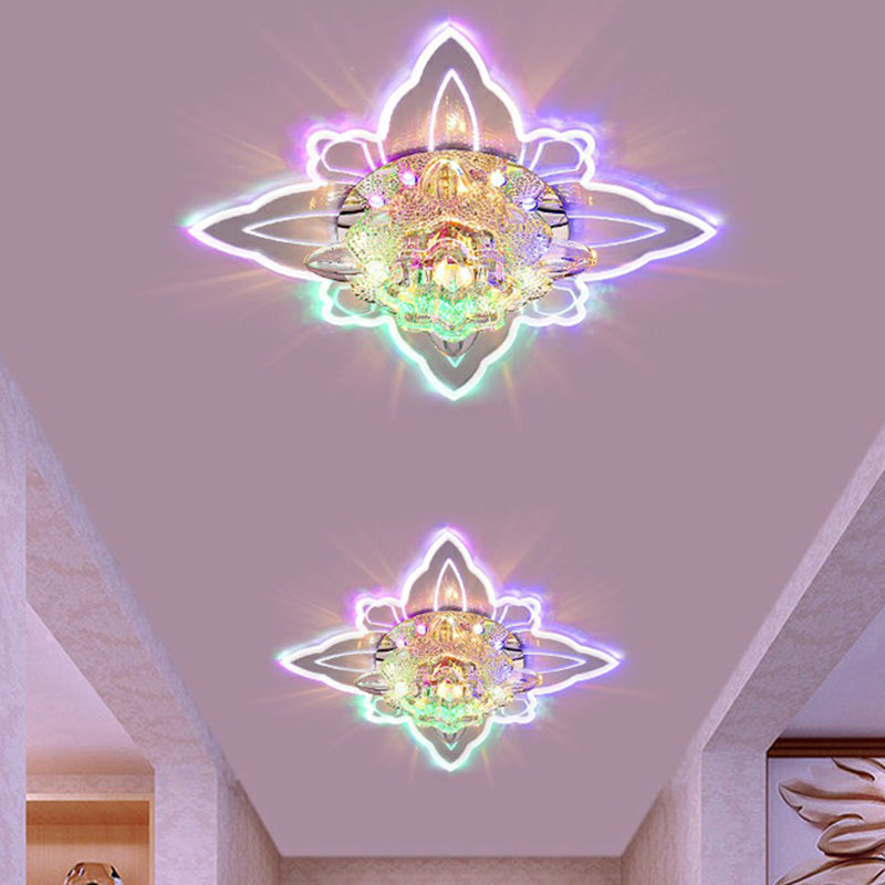 Floral Shaped Hallway LED Flush Mount Crystal Modern Flushmount Ceiling Light in Clear Clear Multi Color Clearhalo 'Ceiling Lights' 'Close To Ceiling Lights' 'Close to ceiling' 'Flush mount' Lighting' 2106952