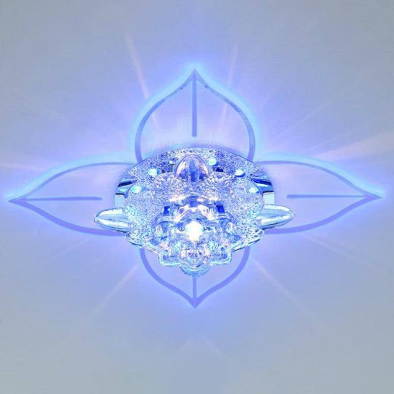 Contemporary Floral Flush Ceiling Light Crystal Corridor LED Flush Mount Lighting Fixture in Clear Clear Blue Clearhalo 'Ceiling Lights' 'Close To Ceiling Lights' 'Close to ceiling' 'Flush mount' Lighting' 2106957