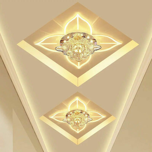 Contemporary Floral Flush Ceiling Light Crystal Corridor LED Flush Mount Lighting Fixture in Clear Clear Warm Clearhalo 'Ceiling Lights' 'Close To Ceiling Lights' 'Close to ceiling' 'Flush mount' Lighting' 2106958