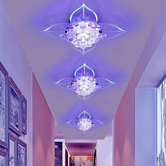 Contemporary Floral Flush Ceiling Light Crystal Corridor LED Flush Mount Lighting Fixture in Clear Clear Purple Clearhalo 'Ceiling Lights' 'Close To Ceiling Lights' 'Close to ceiling' 'Flush mount' Lighting' 2106960