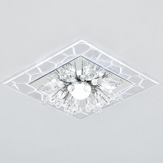 Modern Style Square Flush Light Crystal Hallway LED Flush Ceiling Light Fixture in Clear Clearhalo 'Ceiling Lights' 'Close To Ceiling Lights' 'Close to ceiling' 'Flush mount' Lighting' 2107007
