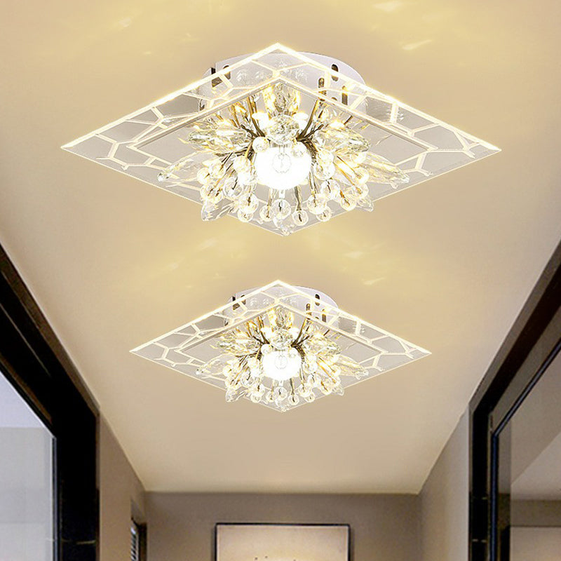 Modern Style Square Flush Light Crystal Hallway LED Flush Ceiling Light Fixture in Clear Clear Warm Clearhalo 'Ceiling Lights' 'Close To Ceiling Lights' 'Close to ceiling' 'Flush mount' Lighting' 2107008