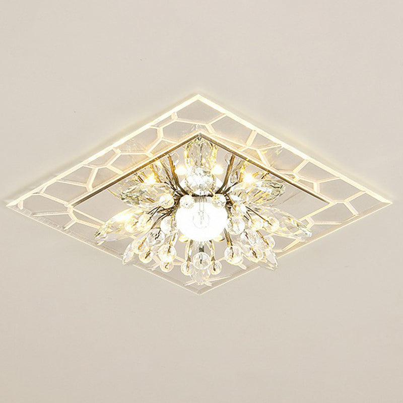 Modern Style Square Flush Light Crystal Hallway LED Flush Ceiling Light Fixture in Clear Clearhalo 'Ceiling Lights' 'Close To Ceiling Lights' 'Close to ceiling' 'Flush mount' Lighting' 2107010