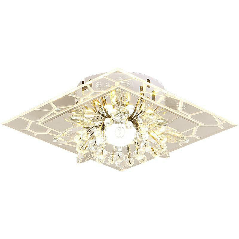 Modern Style Square Flush Light Crystal Hallway LED Flush Ceiling Light Fixture in Clear Clearhalo 'Ceiling Lights' 'Close To Ceiling Lights' 'Close to ceiling' 'Flush mount' Lighting' 2107011