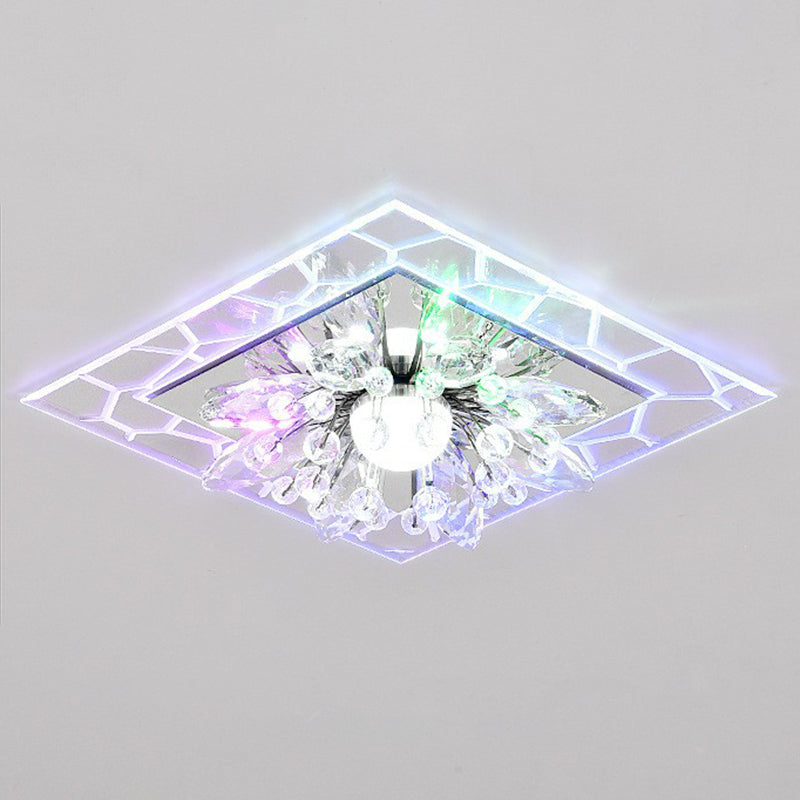 Modern Style Square Flush Light Crystal Hallway LED Flush Ceiling Light Fixture in Clear Clearhalo 'Ceiling Lights' 'Close To Ceiling Lights' 'Close to ceiling' 'Flush mount' Lighting' 2107013