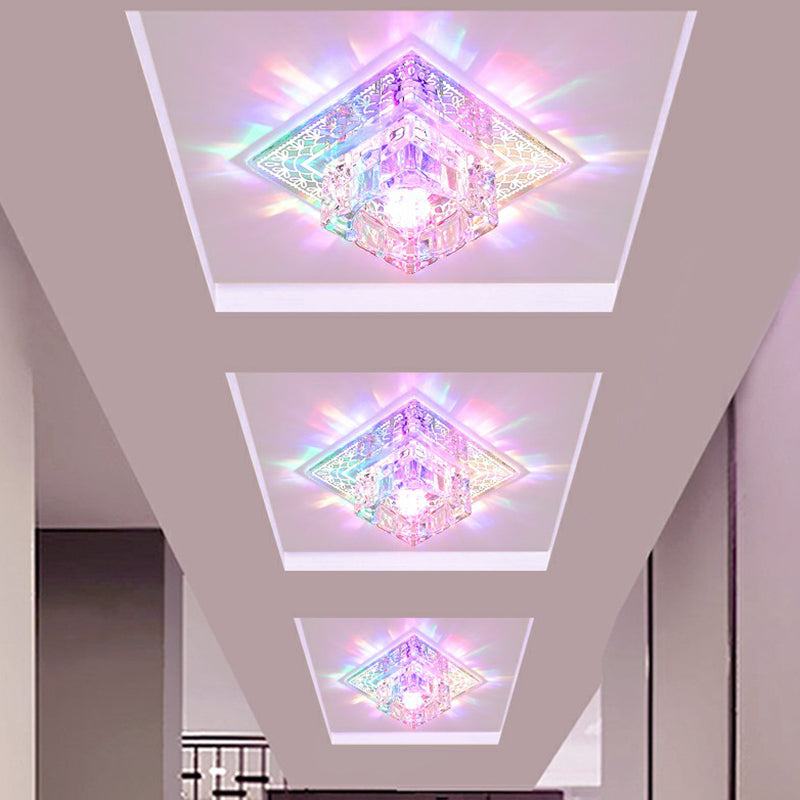 Square Flush Mount Lighting Minimalist Crystal Hallway LED Flush Mount Fixture in Clear Clear Multi Color Clearhalo 'Ceiling Lights' 'Close To Ceiling Lights' 'Close to ceiling' 'Flush mount' Lighting' 2107014