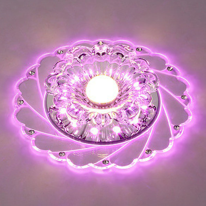 Clear Flower LED Flush Mount Light Simplicity Crystal Flush Mount Ceiling Light for Entryway Clear Purple Clearhalo 'Ceiling Lights' 'Close To Ceiling Lights' 'Close to ceiling' 'Flush mount' Lighting' 2107037