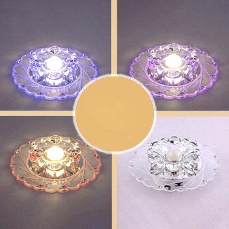 Clear Flower LED Flush Mount Light Simplicity Crystal Flush Mount Ceiling Light for Entryway Clear 3w 6 Color Clearhalo 'Ceiling Lights' 'Close To Ceiling Lights' 'Close to ceiling' 'Flush mount' Lighting' 2107040