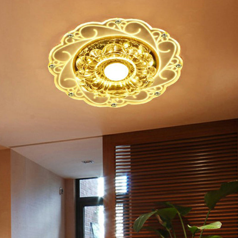 Floral Shape Hallway LED Flush Mount Crystal Modern Flushmount Ceiling Light in Clear Clearhalo 'Ceiling Lights' 'Close To Ceiling Lights' 'Close to ceiling' 'Flush mount' Lighting' 2107052