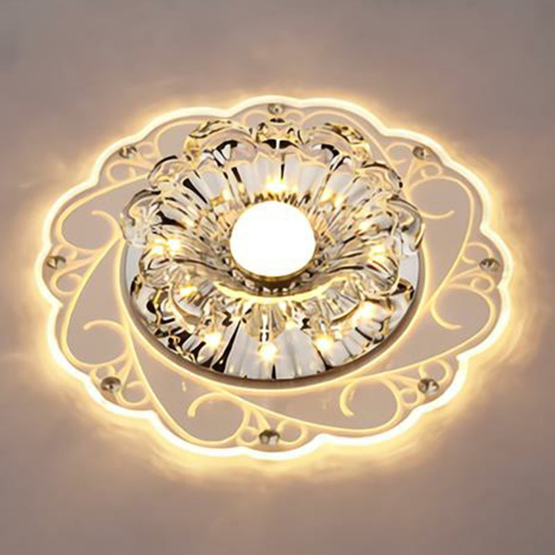 Floral Shape Hallway LED Flush Mount Crystal Modern Flushmount Ceiling Light in Clear Clear Warm Clearhalo 'Ceiling Lights' 'Close To Ceiling Lights' 'Close to ceiling' 'Flush mount' Lighting' 2107054