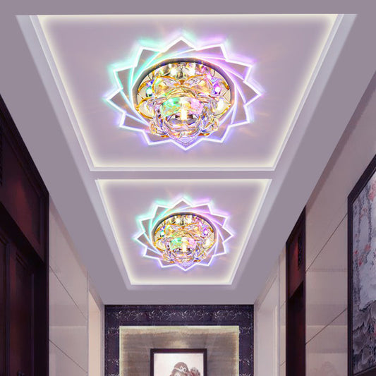 Lotus-Shaped LED Flush Mount Light Simplicity Crystal Corridor Flush Mount Ceiling Light in Clear Clearhalo 'Ceiling Lights' 'Close To Ceiling Lights' 'Close to ceiling' 'Flush mount' Lighting' 2107070