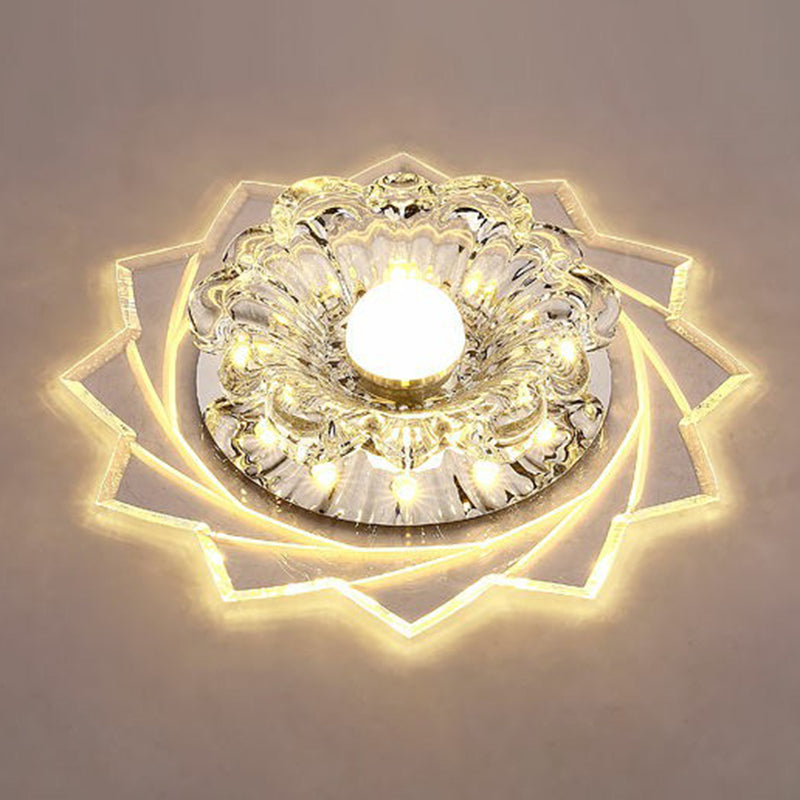 Crystal Floral Flush Light Modern Style Clear LED Flush Ceiling Light Fixture for Hallway Clearhalo 'Ceiling Lights' 'Close To Ceiling Lights' 'Close to ceiling' 'Flush mount' Lighting' 2107079