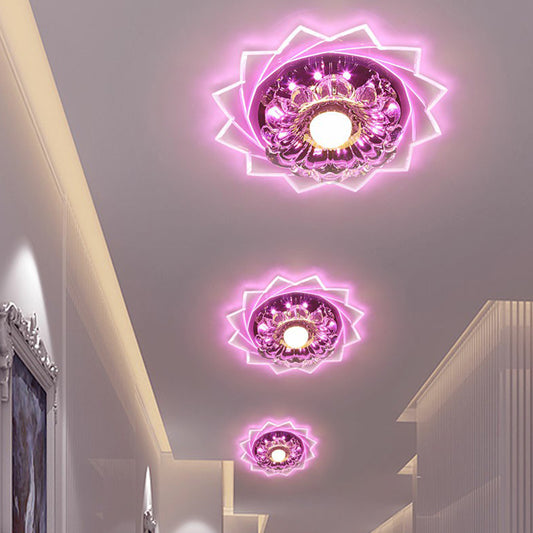 Crystal Floral Flush Light Modern Style Clear LED Flush Ceiling Light Fixture for Hallway Clear Pink Clearhalo 'Ceiling Lights' 'Close To Ceiling Lights' 'Close to ceiling' 'Flush mount' Lighting' 2107080