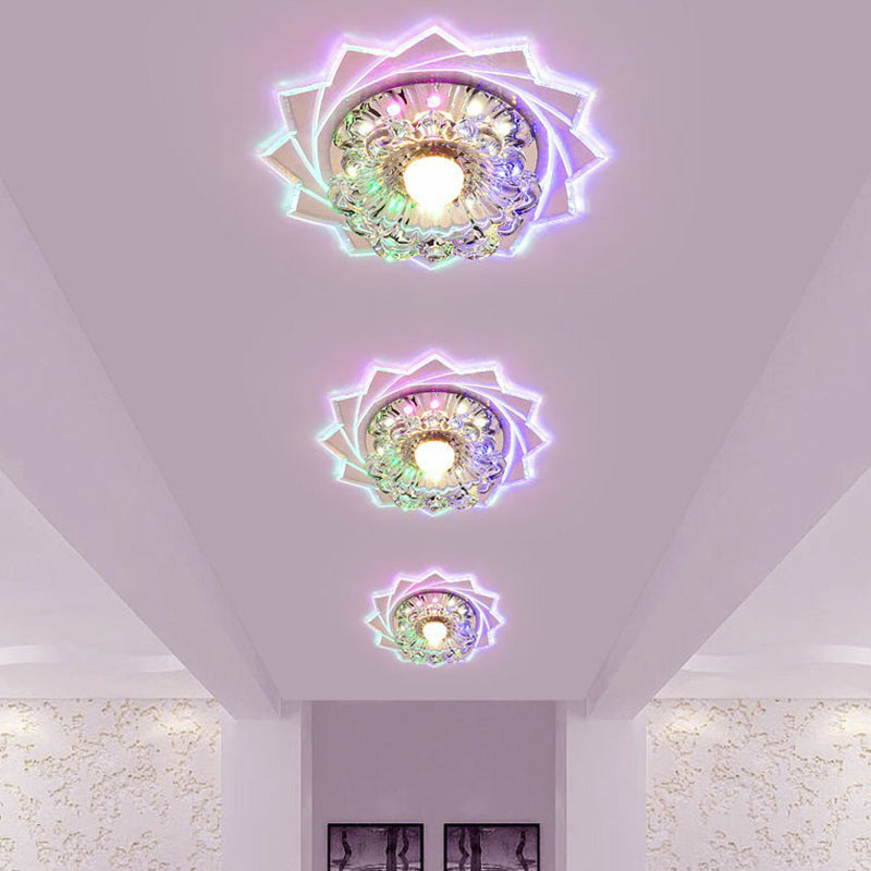 Crystal Floral Flush Light Modern Style Clear LED Flush Ceiling Light Fixture for Hallway Clear Multi Color Clearhalo 'Ceiling Lights' 'Close To Ceiling Lights' 'Close to ceiling' 'Flush mount' Lighting' 2107082