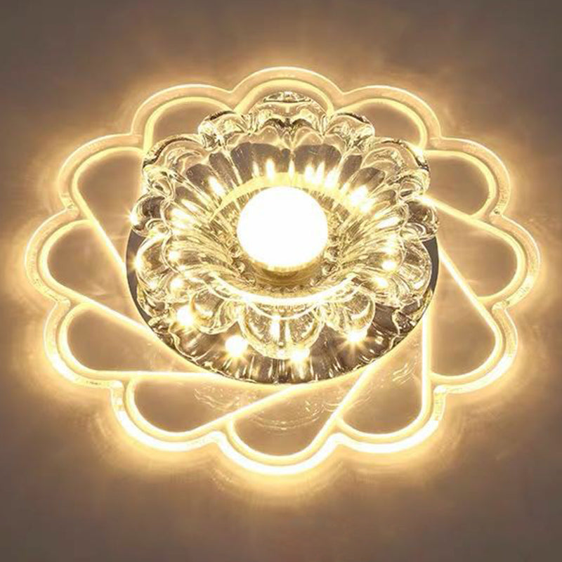 Flower Shaped Crystal Flush Mount Lighting Minimalist Clear LED Flush Mount Fixture Clear Warm Clearhalo 'Ceiling Lights' 'Close To Ceiling Lights' 'Close to ceiling' 'Flush mount' Lighting' 2107087