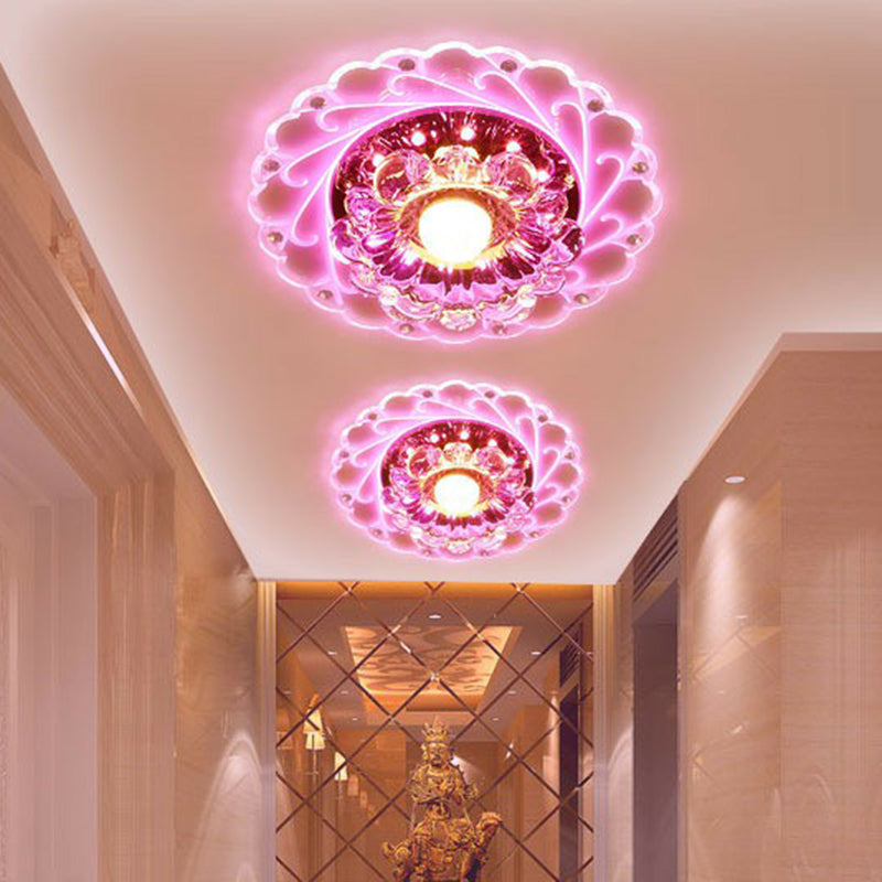 Floral Crystal Flush Ceiling Light Contemporary Clear LED Flush Mount Lighting Fixture for Foyer Clear Pink Clearhalo 'Ceiling Lights' 'Close To Ceiling Lights' 'Close to ceiling' 'Flush mount' Lighting' 2107097