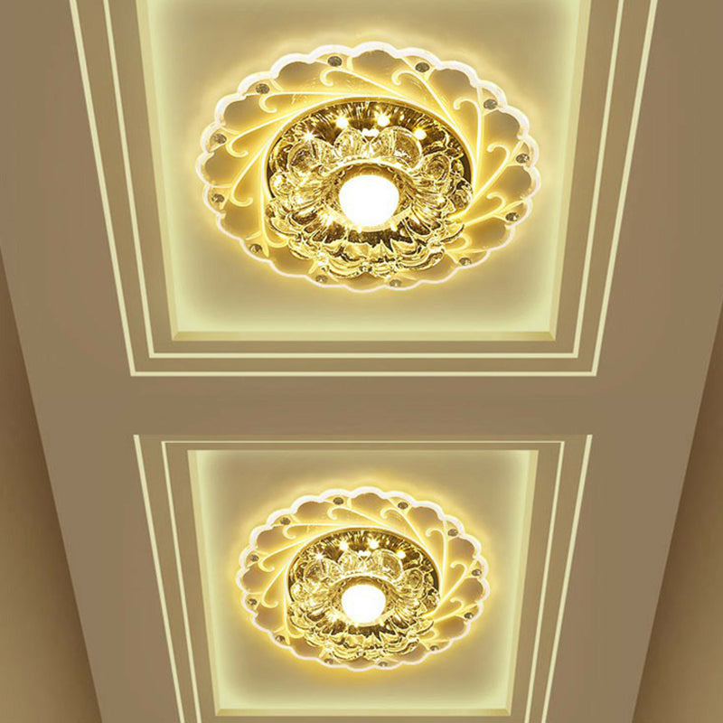 Floral Crystal Flush Ceiling Light Contemporary Clear LED Flush Mount Lighting Fixture for Foyer Clear Warm Clearhalo 'Ceiling Lights' 'Close To Ceiling Lights' 'Close to ceiling' 'Flush mount' Lighting' 2107098