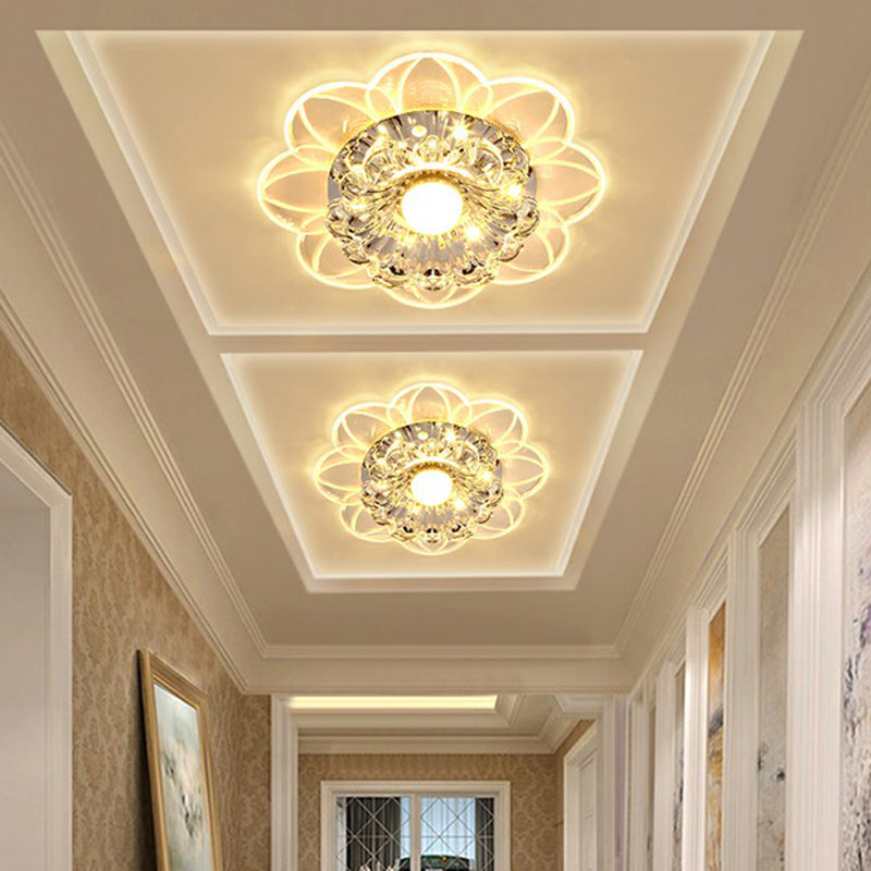 Flower Corridor LED Flush Mount Light Crystal Simplicity Flush Mount Ceiling Light in Clear Clearhalo 'Ceiling Lights' 'Close To Ceiling Lights' 'Close to ceiling' 'Flush mount' Lighting' 2107114